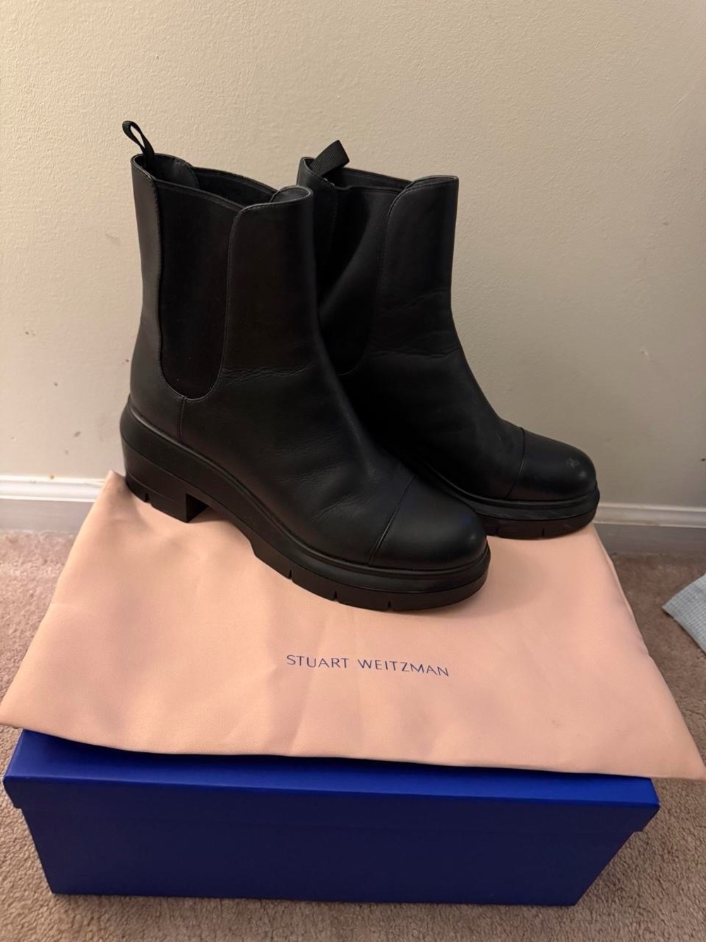 Stuart Weitzman Black Leather Platform Chelsea Ankle Boots